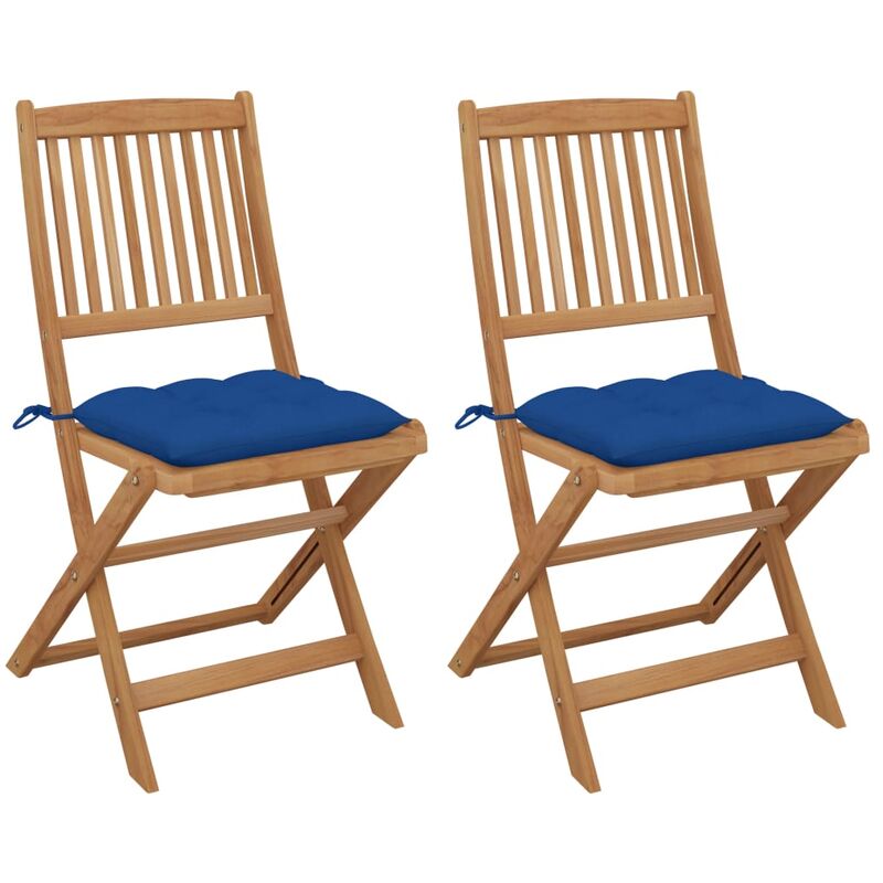 

vidaXL Sillas de jardín plegables 2 uds y cojines madera maciza acacia - Azul