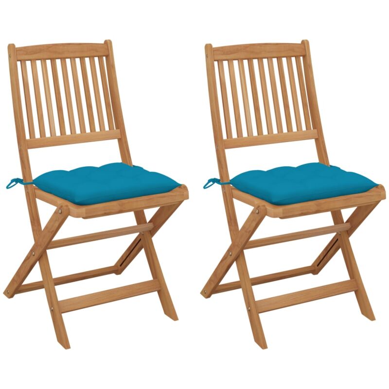

vidaXL Sillas de jardín plegables 2 uds y cojines madera maciza acacia - Azul