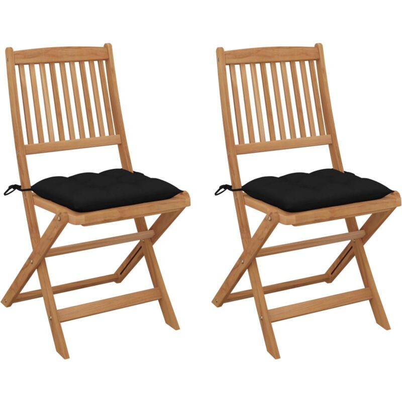

vidaXL Sillas de jardín plegables 2 uds y cojines madera maciza acacia - Negro
