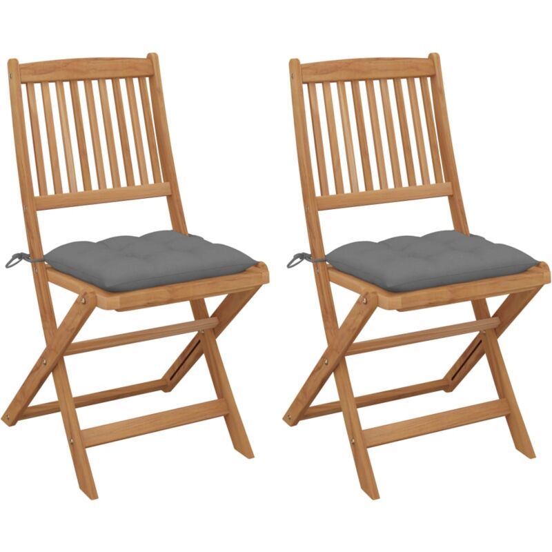 

vidaXL Sillas de jardín plegables 2 uds y cojines madera maciza acacia - Gris