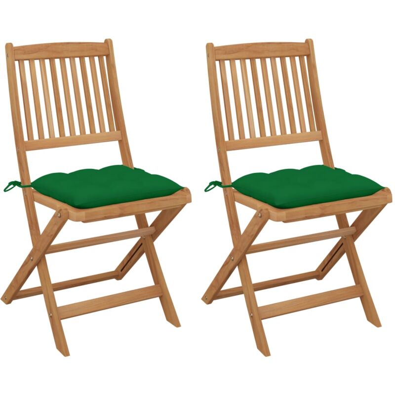 

vidaXL Sillas de jardín plegables 2 uds y cojines madera maciza acacia - Verde