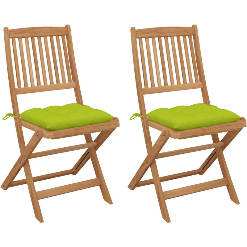 

vidaXL Sillas de jardín plegables 2 uds y cojines madera maciza acacia - Verde