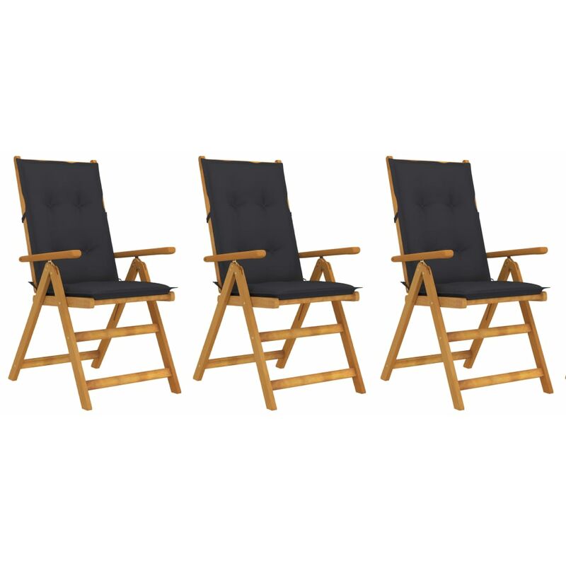 

vidaXL Sillas de jardín plegables 3 uds madera maciza acacia cojines - Marrón