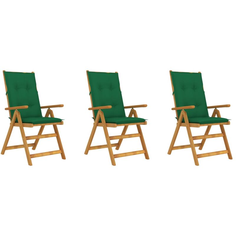 

vidaXL Sillas de jardín plegables 3 uds madera maciza acacia cojines - Marrón