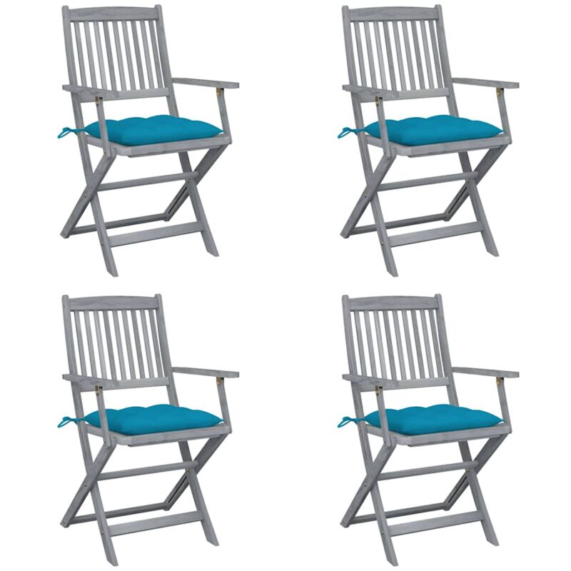 

vidaXL Sillas de jardín plegables 4 uds cojines madera maciza acacia - Azul