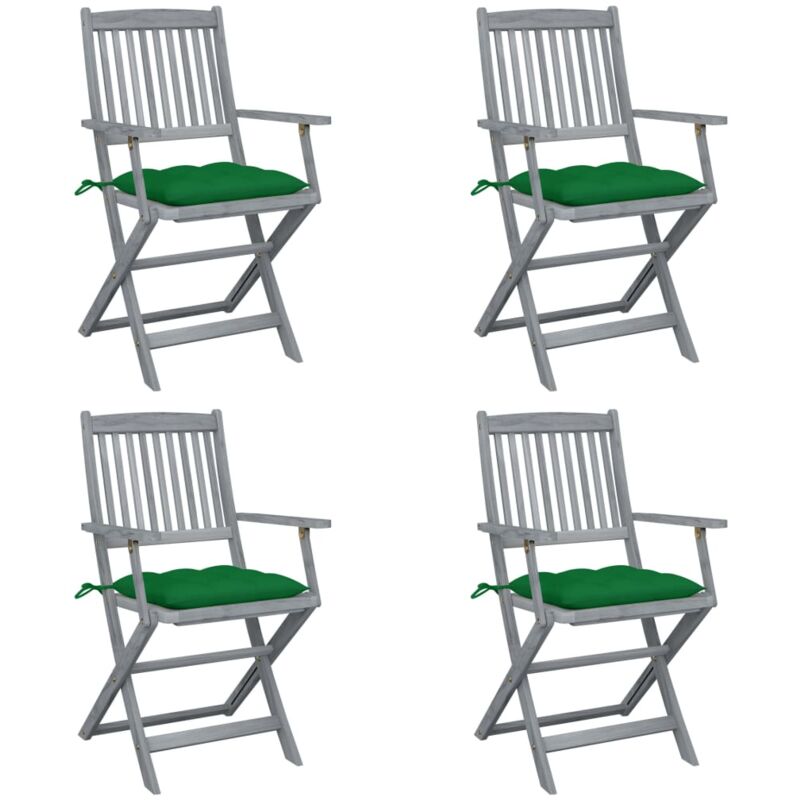 

vidaXL Sillas de jardín plegables 4 uds cojines madera maciza acacia - Verde