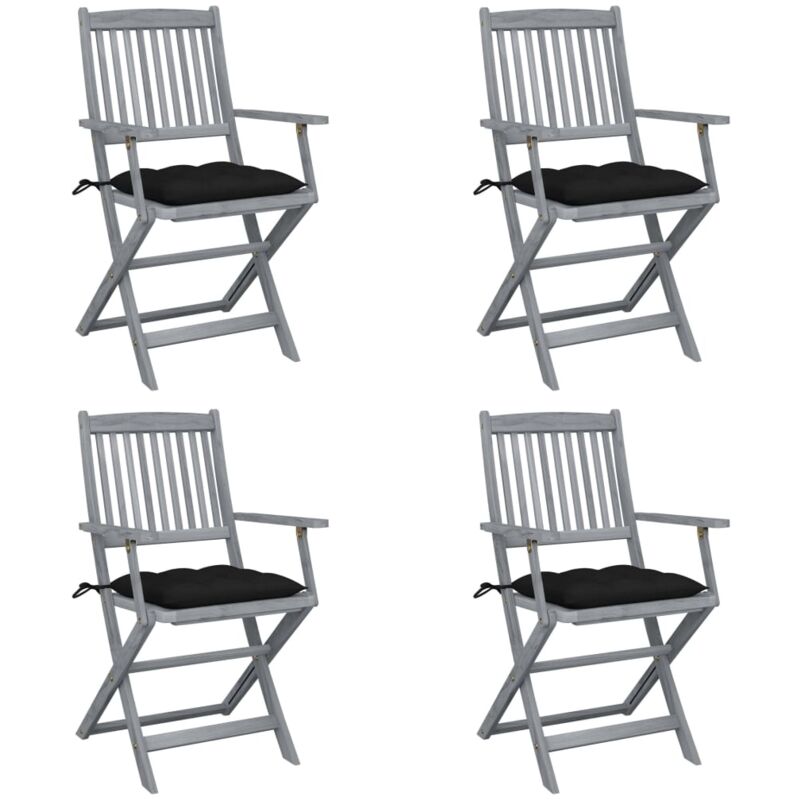 

vidaXL Sillas de jardín plegables 4 uds cojines madera maciza acacia - Negro