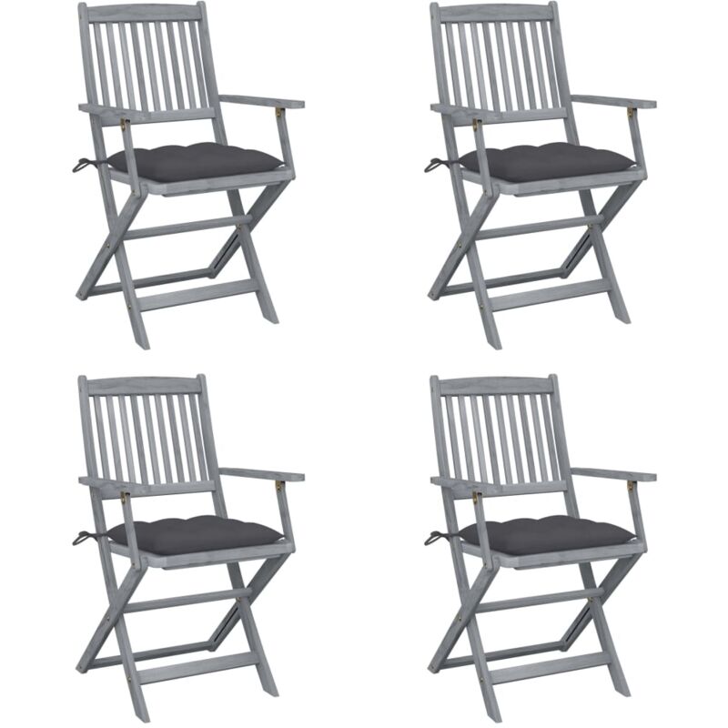 

vidaXL Sillas de jardín plegables 4 uds cojines madera maciza acacia - Antracita