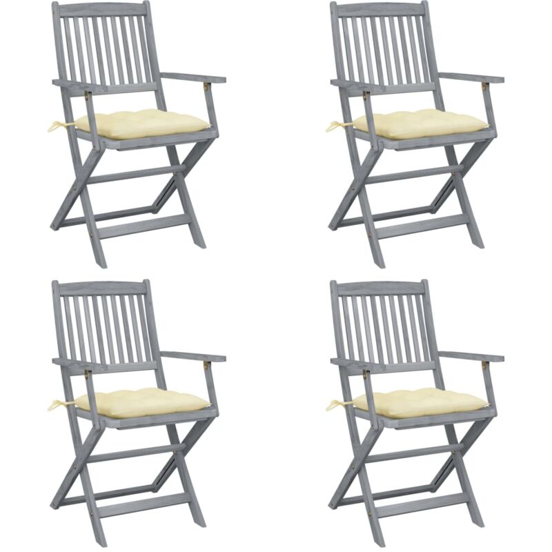 

vidaXL Sillas de jardín plegables 4 uds cojines madera maciza acacia - Crema