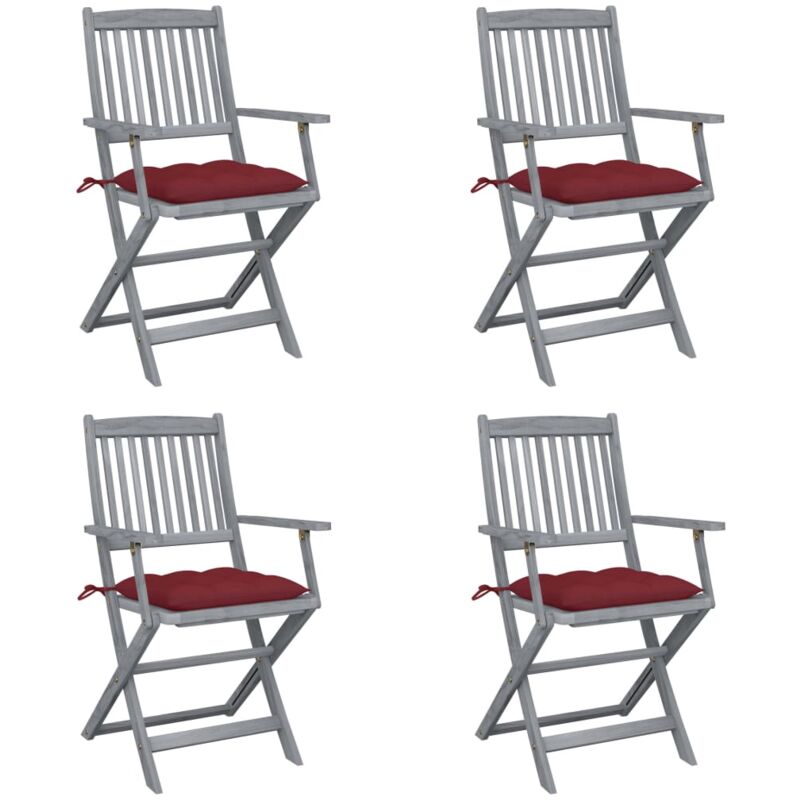

vidaXL Sillas de jardín plegables 4 uds cojines madera maciza acacia - Rojo