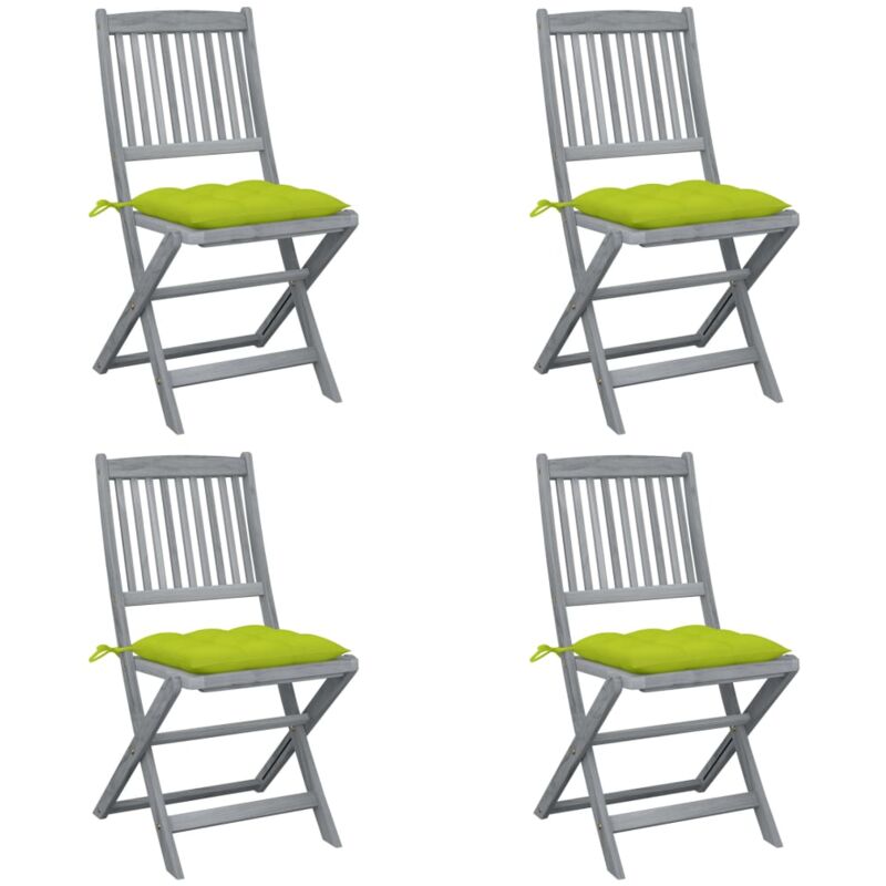 

vidaXL Sillas de jardín plegables 4 uds cojines madera maciza acacia - Verde