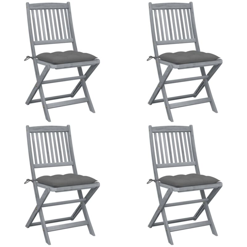 

vidaXL Sillas de jardín plegables 4 uds cojines madera maciza acacia - Gris
