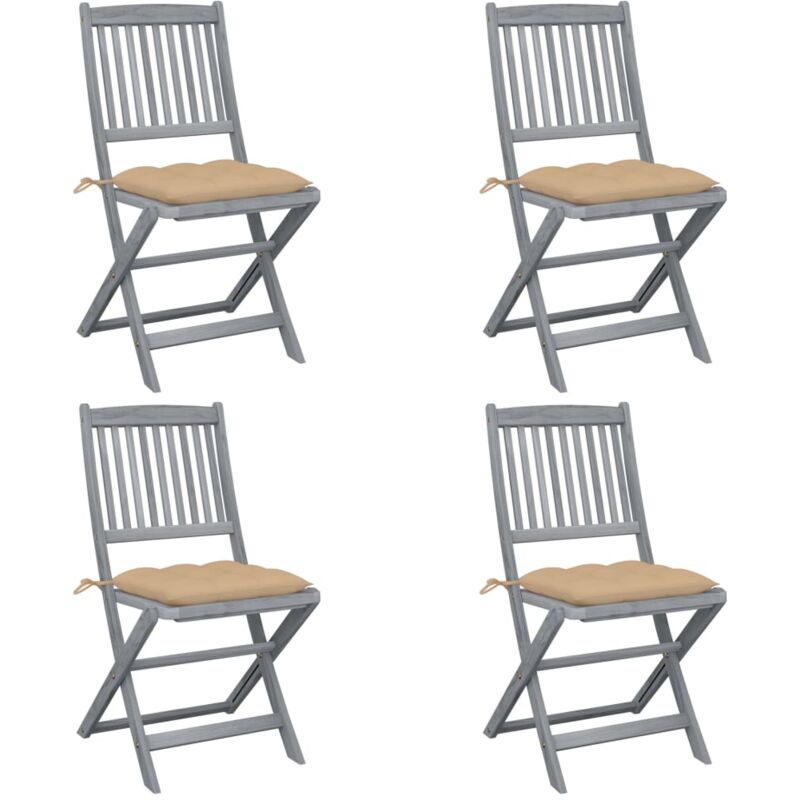 

vidaXL Sillas de jardín plegables 4 uds cojines madera maciza acacia - Beige