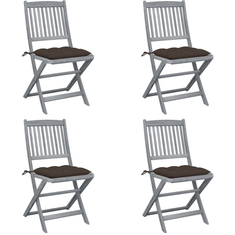 

vidaXL Sillas de jardín plegables 4 uds cojines madera maciza acacia - Gris Topo
