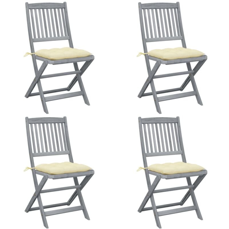 

vidaXL Sillas de jardín plegables 4 uds cojines madera maciza acacia - Gris