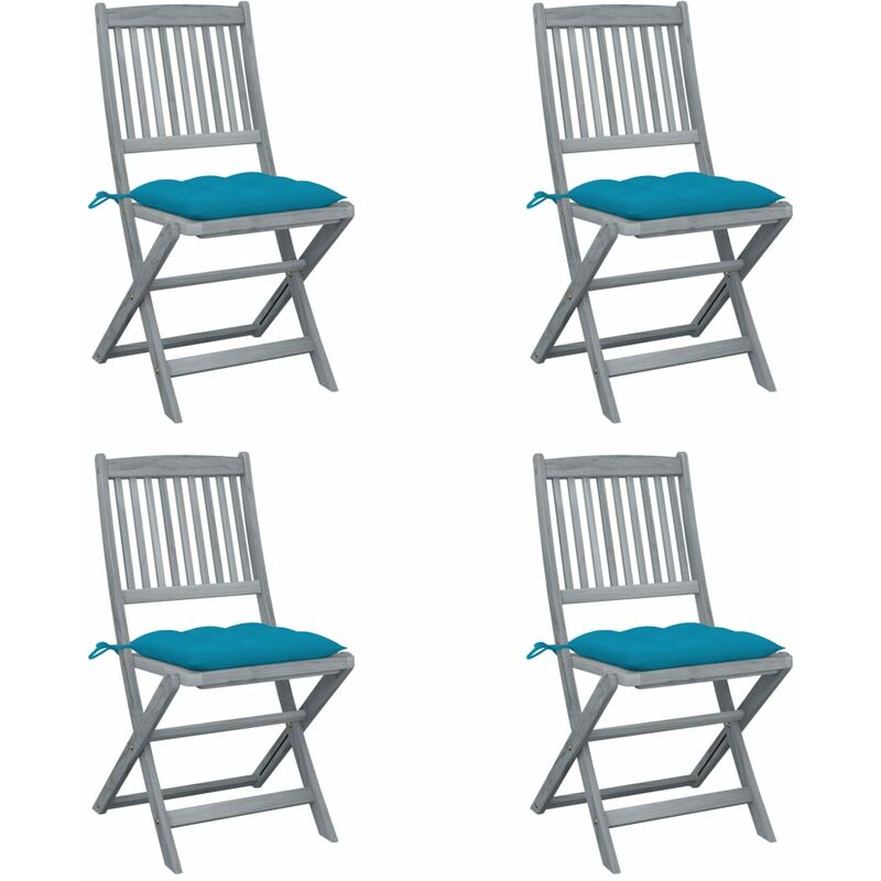 

vidaXL Sillas de jardín plegables 4 uds cojines madera maciza acacia - Azul