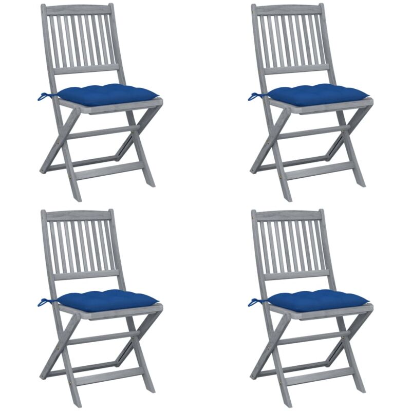 

vidaXL Sillas de jardín plegables 4 uds cojines madera maciza acacia - Azul