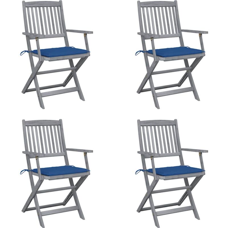 

vidaXL Sillas de jardín plegables 4 uds cojines madera maciza acacia - Azul