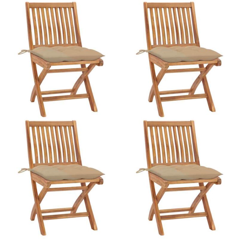 

vidaXL Sillas de jardín plegables 4 uds madera maciza teca con cojines - Marrón