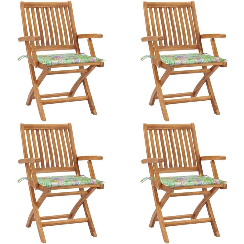 

vidaXL Sillas de jardín plegables 4 uds madera maciza teca con cojines - Marrón