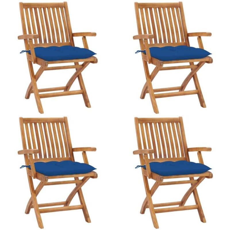 

vidaXL Sillas de jardín plegables 4 uds madera maciza teca con cojines - Marrón