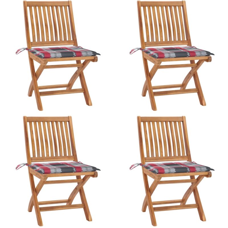 

vidaXL Sillas de jardín plegables 4 uds madera maciza teca con cojines - Marrón