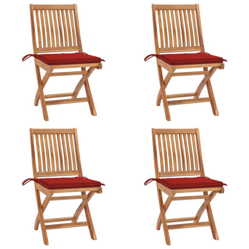 

vidaXL Sillas de jardín plegables 4 uds madera maciza teca con cojines - Marrón
