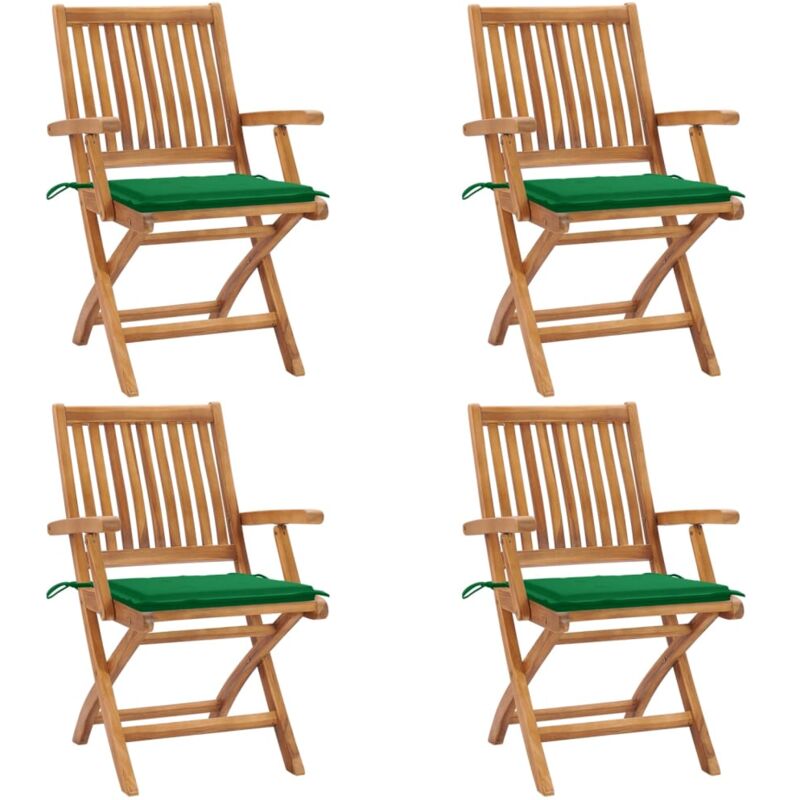 

vidaXL Sillas de jardín plegables 4 uds madera maciza teca con cojines - Marrón