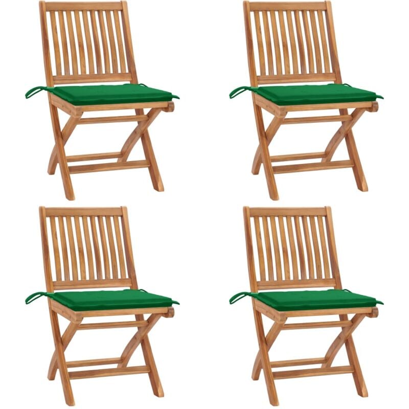 

vidaXL Sillas de jardín plegables 4 uds madera maciza teca con cojines - Marrón