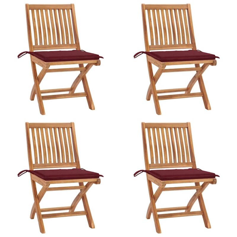 

vidaXL Sillas de jardín plegables 4 uds madera maciza teca con cojines - Marrón
