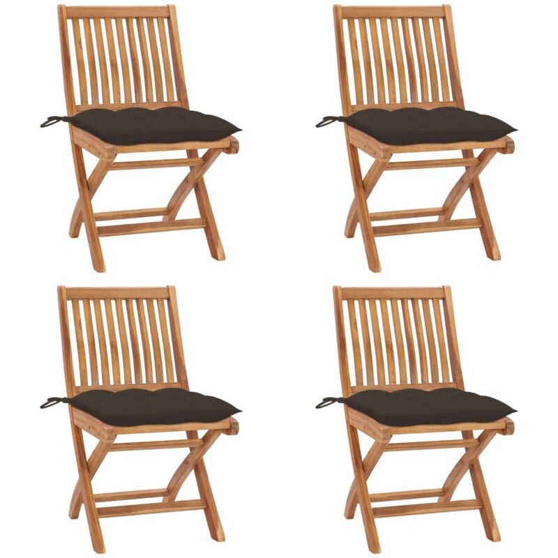 

vidaXL Sillas de jardín plegables 4 uds madera maciza teca con cojines - Marrón