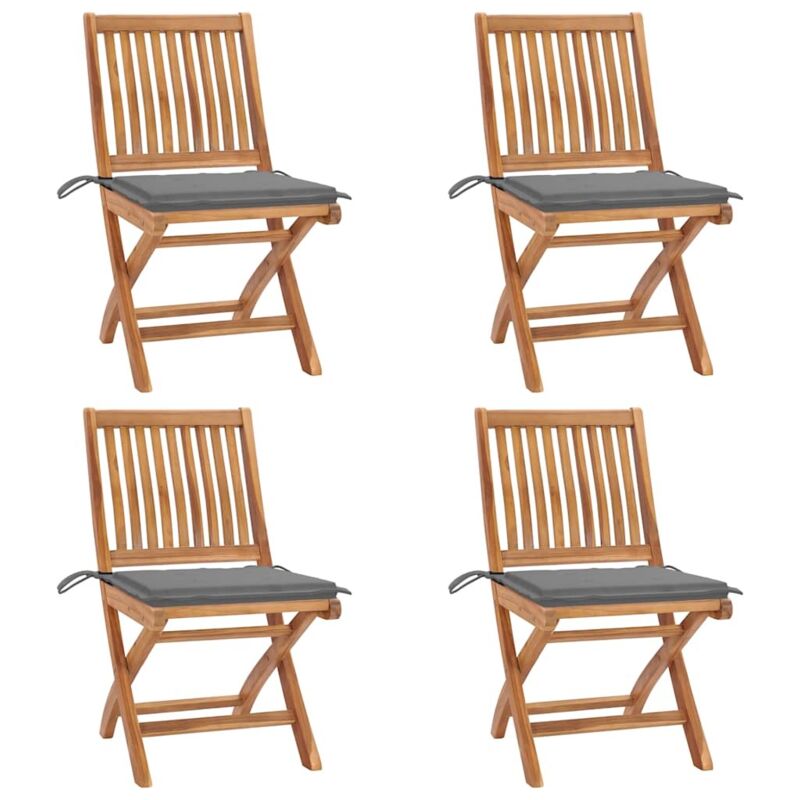 

vidaXL Sillas de jardín plegables 4 uds madera maciza teca con cojines - Marrón