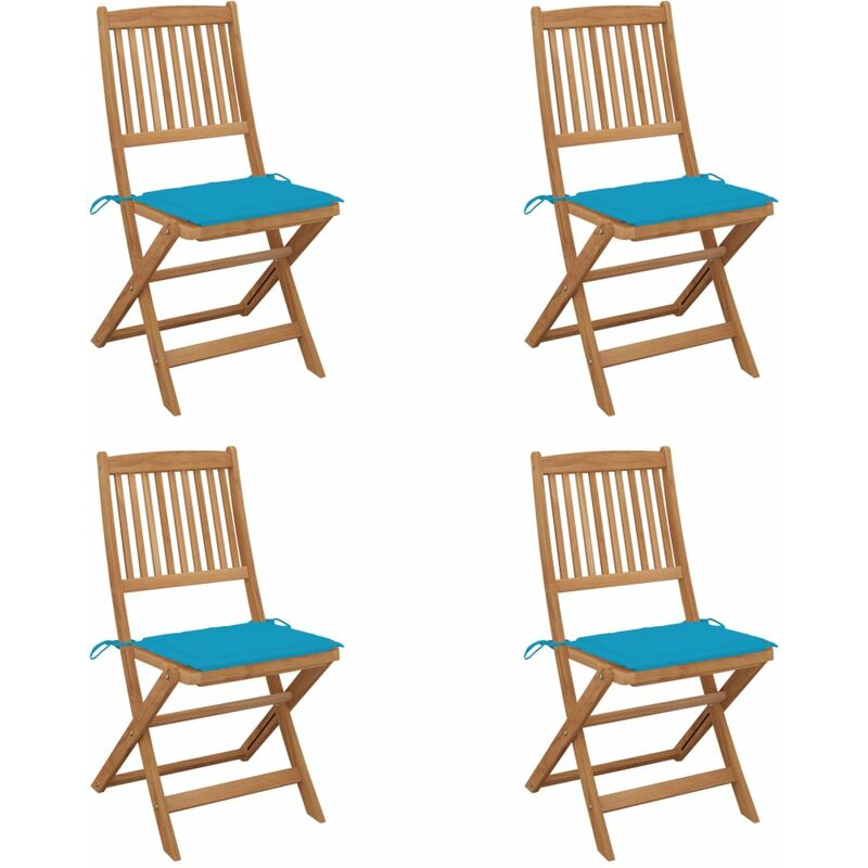 

vidaXL Sillas de jardín plegables 4 uds y cojines madera maciza acacia - Azul