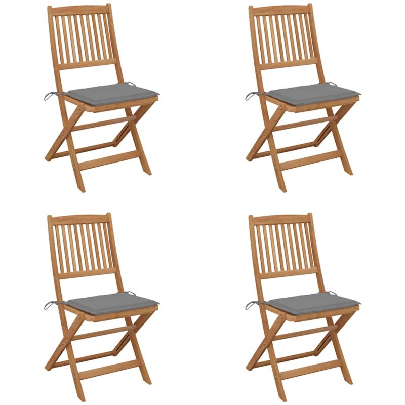 

vidaXL Sillas de jardín plegables 4 uds y cojines madera maciza acacia - Gris