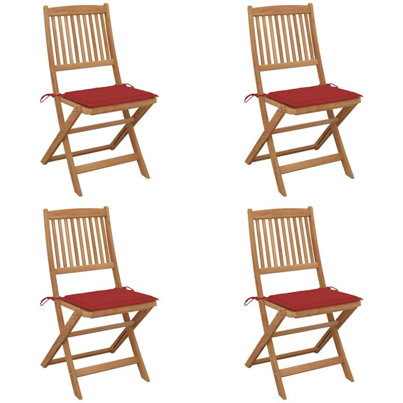 

vidaXL Sillas de jardín plegables 4 uds y cojines madera maciza acacia - Rojo