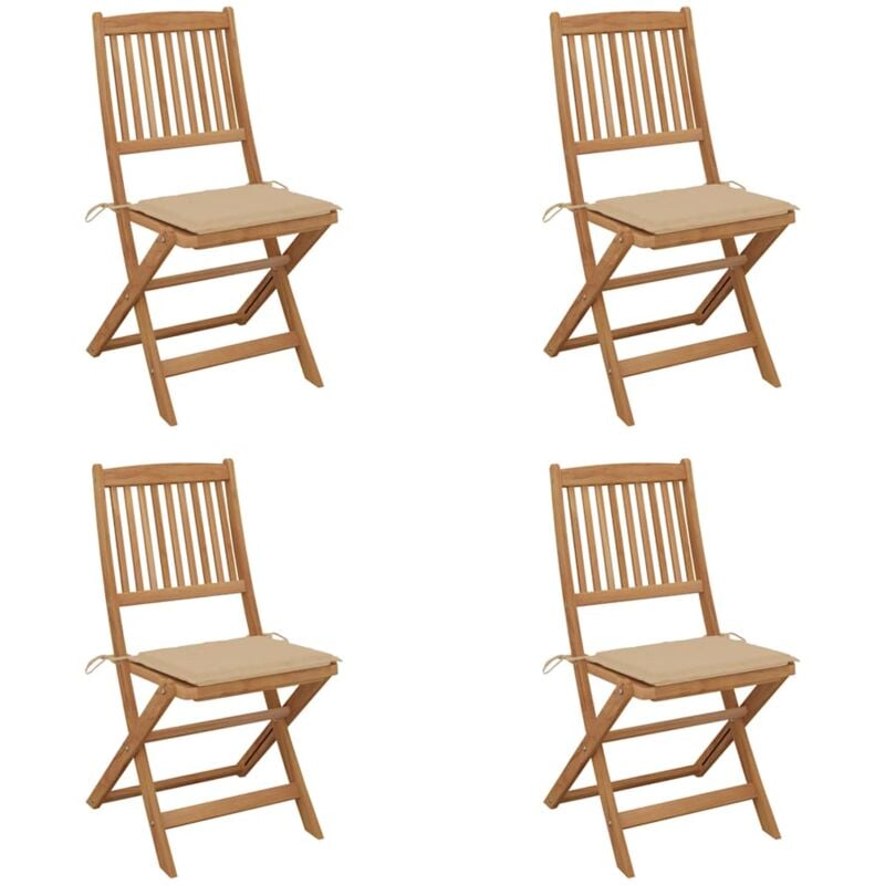 

vidaXL Sillas de jardín plegables 4 uds y cojines madera maciza acacia - Marrón