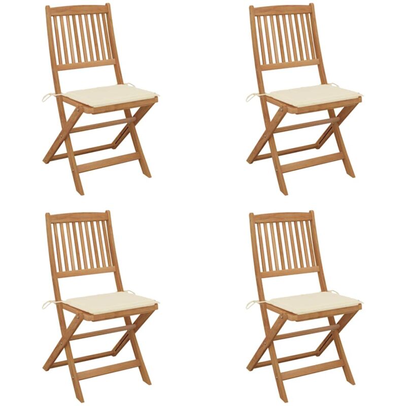 

vidaXL Sillas de jardín plegables 4 uds y cojines madera maciza acacia - Crema