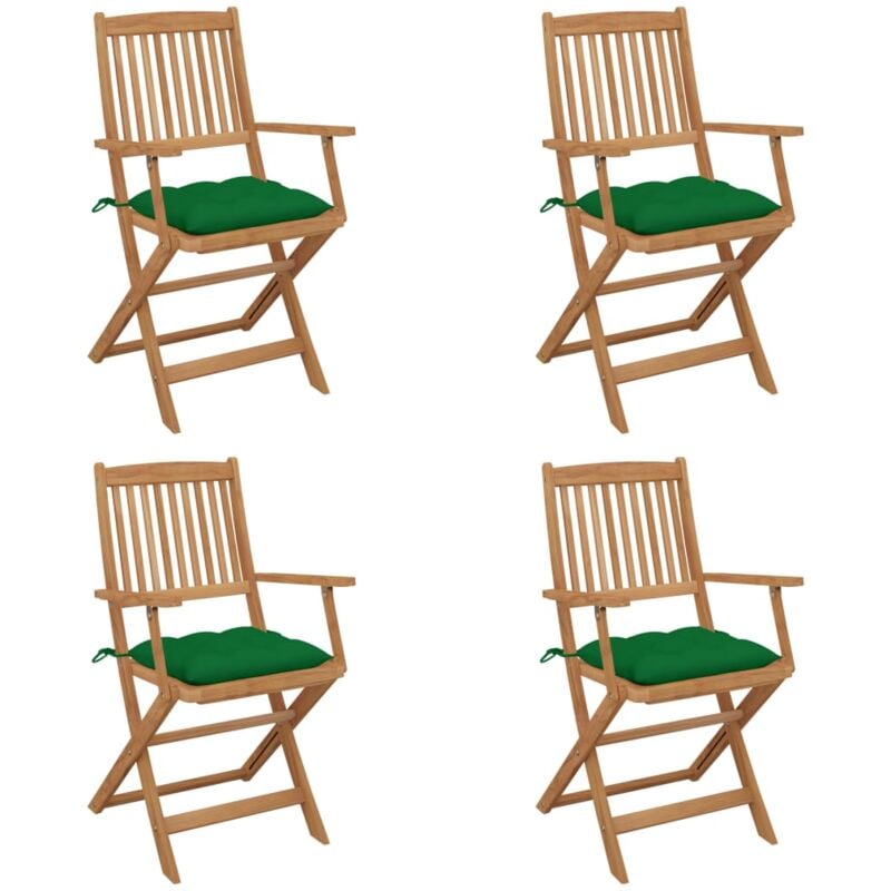 

vidaXL Sillas de jardín plegables 4 uds y cojines madera maciza acacia - Verde