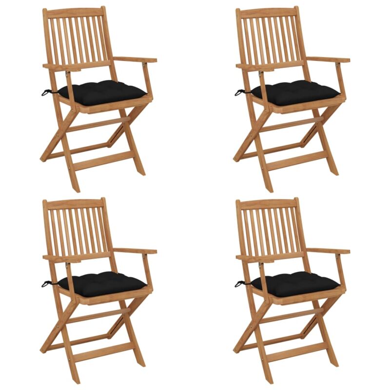 

vidaXL Sillas de jardín plegables 4 uds y cojines madera maciza acacia - Negro