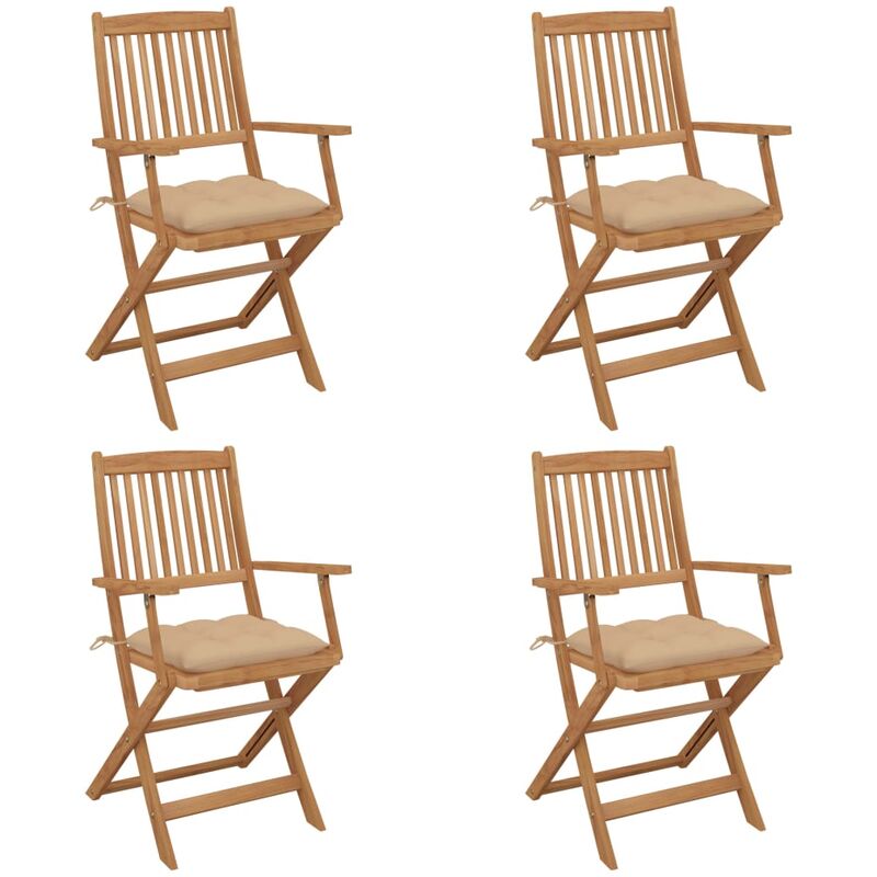 

vidaXL Sillas de jardín plegables 4 uds y cojines madera maciza acacia - Beige