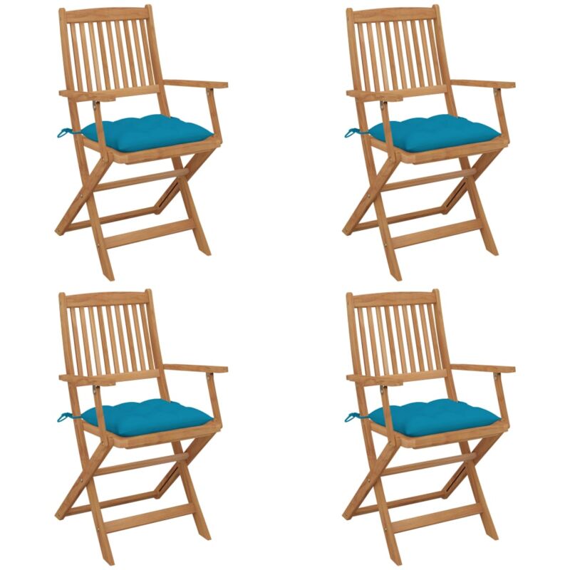 

vidaXL Sillas de jardín plegables 4 uds y cojines madera maciza acacia - Azul