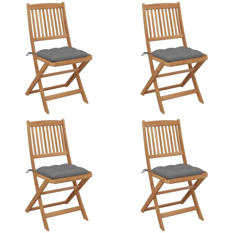 

vidaXL Sillas de jardín plegables 4 uds y cojines madera maciza acacia - Gris