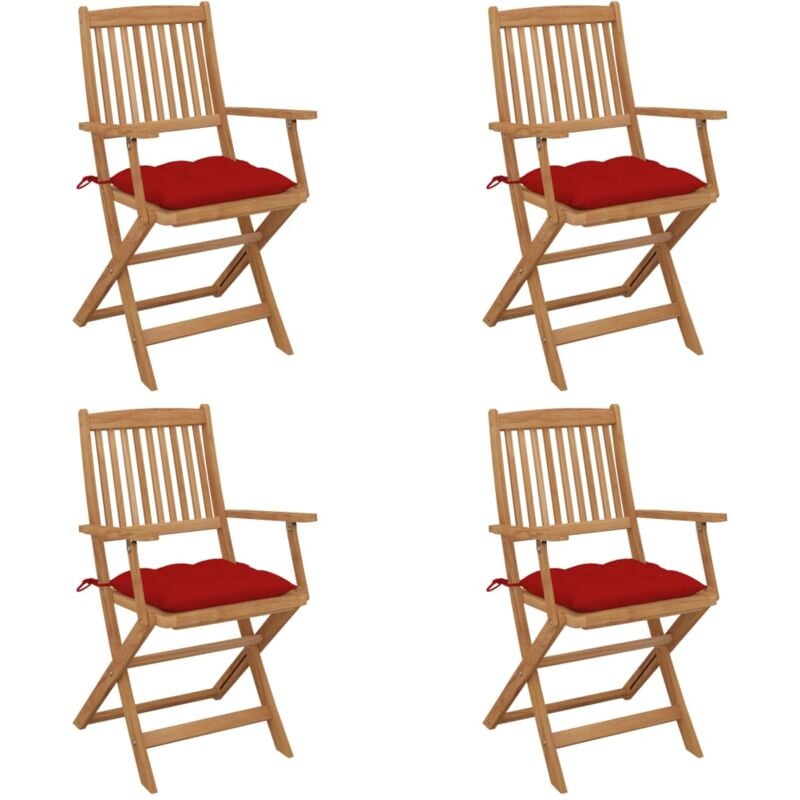 

vidaXL Sillas de jardín plegables 4 uds y cojines madera maciza acacia - Rojo