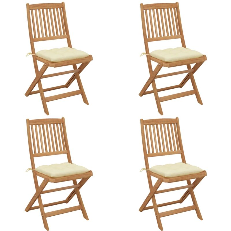 

vidaXL Sillas de jardín plegables 4 uds y cojines madera maciza acacia - Crema