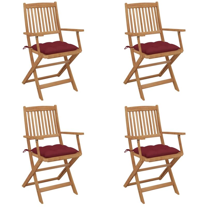 

vidaXL Sillas de jardín plegables 4 uds y cojines madera maciza acacia - Rojo