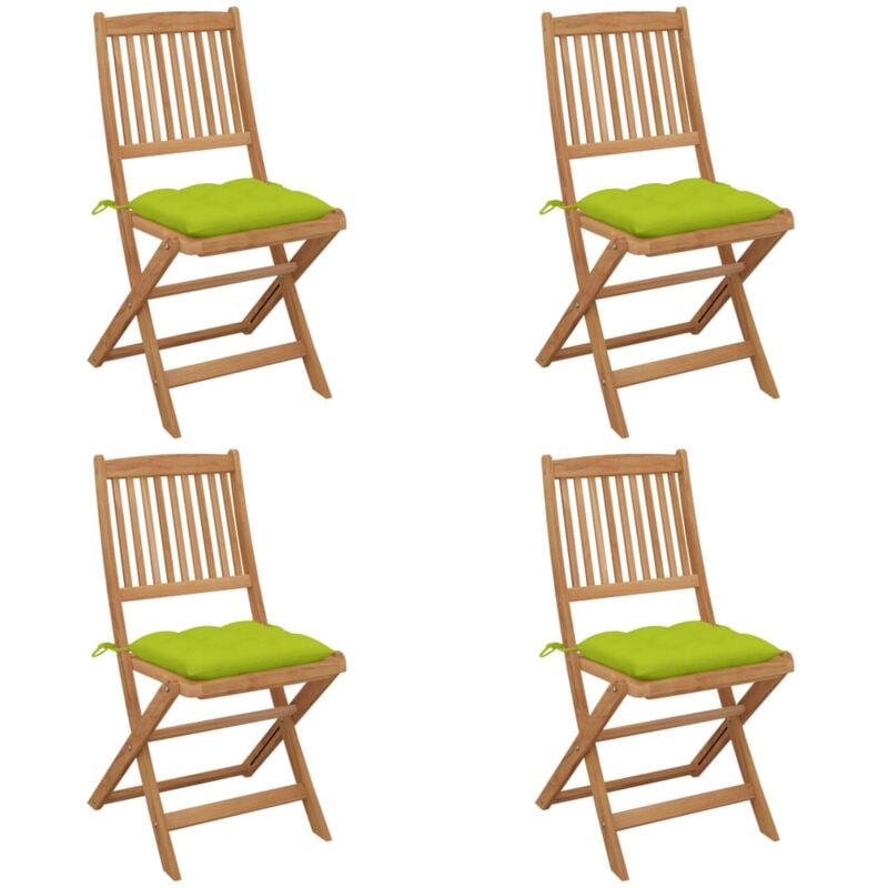 

vidaXL Sillas de jardín plegables 4 uds y cojines madera maciza acacia - Verde