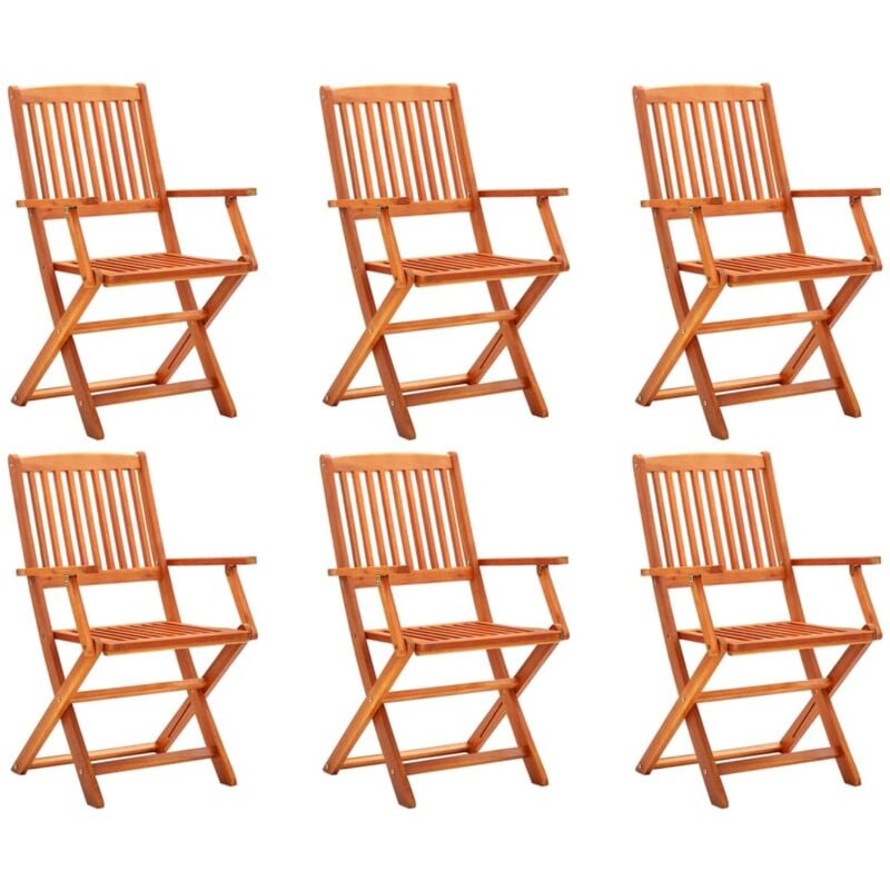 

vidaXL Sillas de jardín plegables 6 pzas madera maciza de eucalipto - Marrón