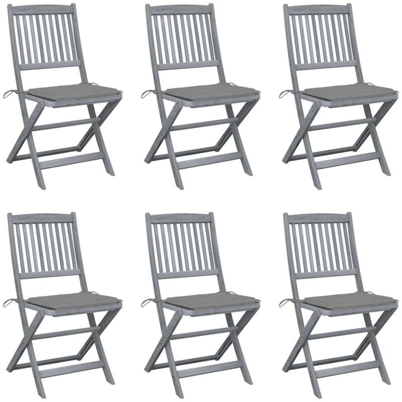 

vidaXL Sillas de jardín plegables 6 uds cojines madera maciza acacia - Gris