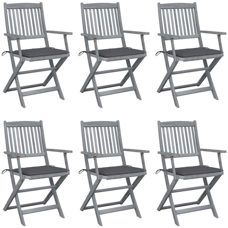 

vidaXL Sillas de jardín plegables 6 uds cojines madera maciza acacia - Antracita