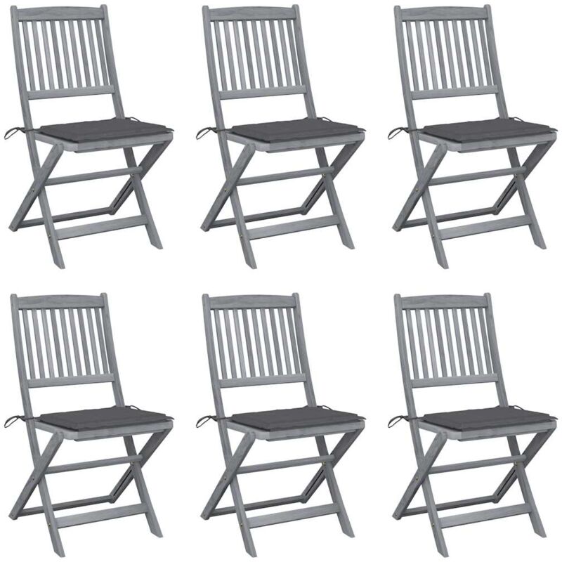

vidaXL Sillas de jardín plegables 6 uds cojines madera maciza acacia - Antracita